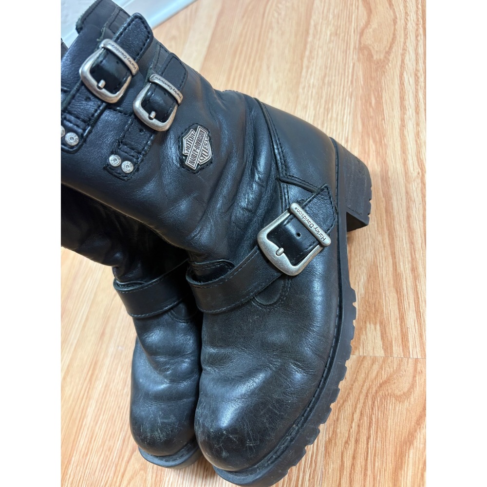 Harley-Davidson Womens Black Leather Buckle Motorcycle Boots 84279 Size 6